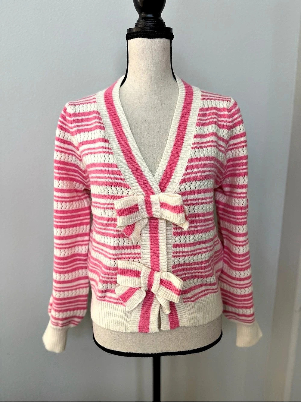 In The Beginning Pink & White Striped Cardigan Size Medium